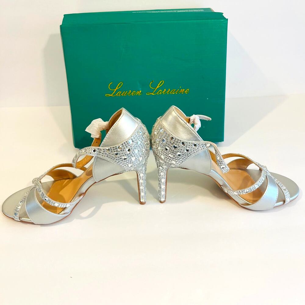 Lauren Lorraine Daisey Silver Crystal Strappy Heels Size 6.5 New - Picture 3 of 4